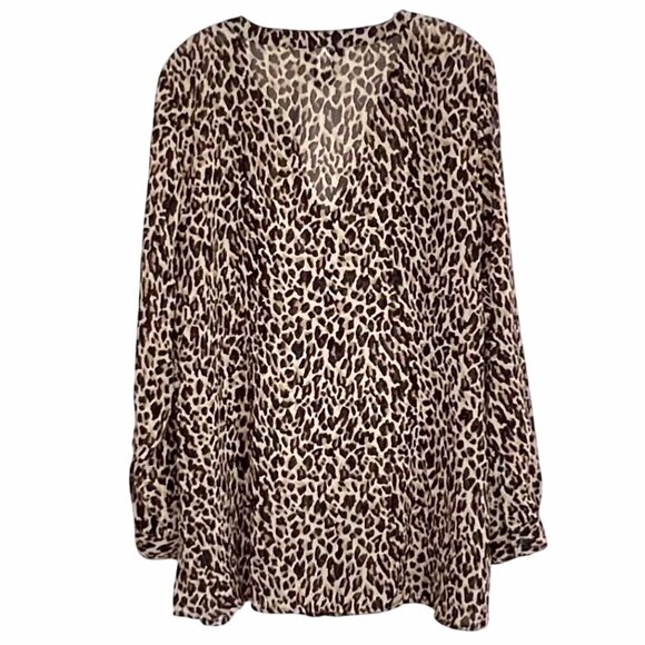 Lane Bryant Women's Leopard Print Blouse 22/24 Button Front Roll Tab Sleeve EUC - Picture 2 of 14